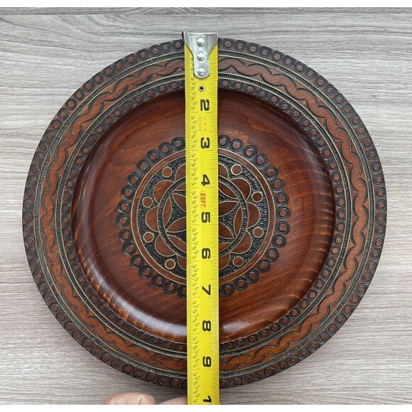 Vintage Hand Carved Wooden Plate Wall Art  9 1/2 Inch - Picture 6 of 6
